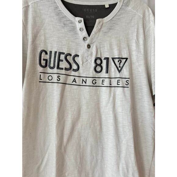 Guess 81? Los Angeles Men’s Henley T-Shirt XL White Gray Trim Embroidered Logo - Picture 14 of 16